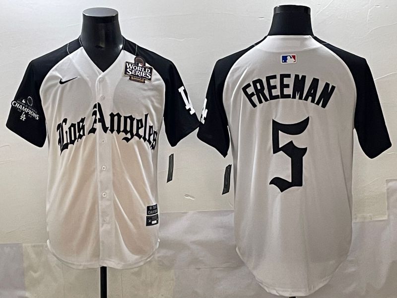 Men 2025 Los Angeles Dodgers #5 Freeman White black Five generations Joint Name Nike MLB Jersey style 5266